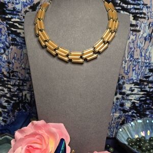 Signed Chapel Butterscotch Gold Enamel Link Necklace 46LLBx